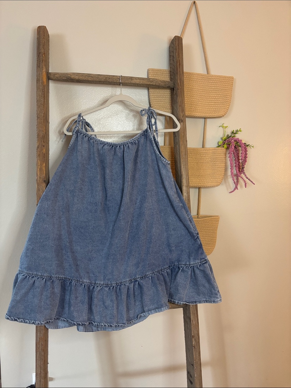 Blue Denim-Look Ruffle Hem tie dress